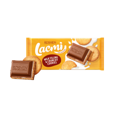 Молочный шоколад ROSHEN Lacmi. Milk filling & Crunchy cookies 