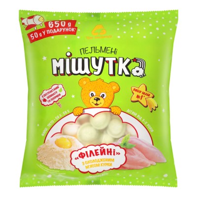 ПЕЛЬМЕНІ З ОХОЛОДЖЕНИМ М'ЯСОМ КУРКИ ФІЛЕЙНІ МІШУТКА